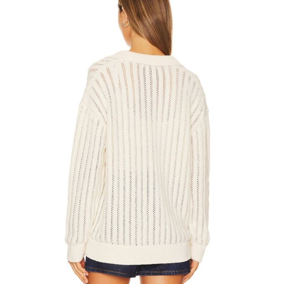Rag & Bone Adrienne Cotton Pointelle Knit Cardigan Sweater Ivory Size Medium - Picture 5 of 11
